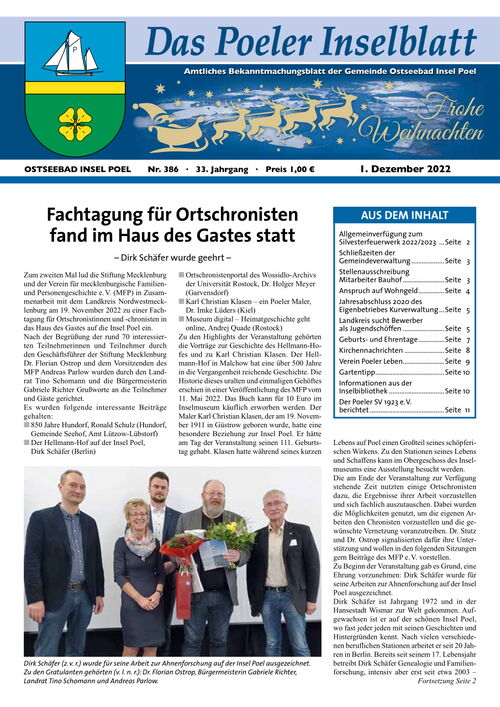Das Poeler Inselblatt Nr. 386, 01.12.2022, Seite 1